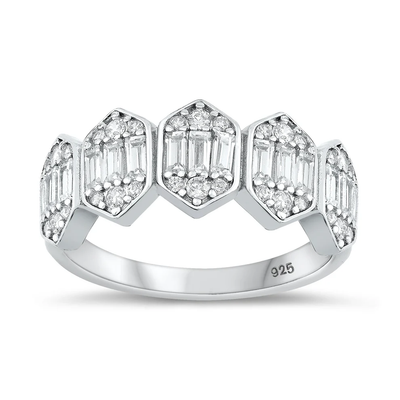 Sterling Silver Rhodium Plated 8.5mm Clear CZ Ring