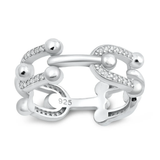 Sterling Silver Rhodium Plated Horseshoe Link Clear CZ Ring