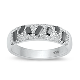 Sterling Silver Rhodium Plated Black And Clear CZ Ring