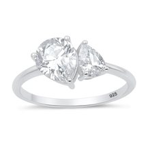 Load image into Gallery viewer, Sterling Silver Rhodium Plated Two Stone Pear Clear CZ Ring