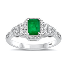 Load image into Gallery viewer, Sterling Silver Rhodium Plated Square Emerald And Clear CZ Ring