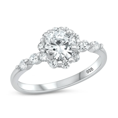 Sterling Silver Rhodium Plated Flower Clear CZ Ring