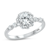 Sterling Silver Rhodium Plated Flower Clear CZ Ring