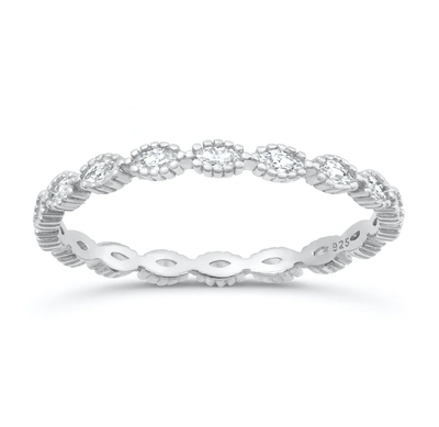 Sterling Silver Rhodium Plated Marquise Band Clear CZ Ring