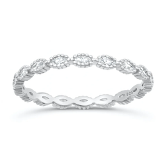 Sterling Silver Rhodium Plated Marquise Band Clear CZ Ring