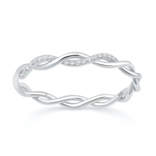 Load image into Gallery viewer, Sterling Silver Rhodium Plated Twisted Band Clear CZ Ring