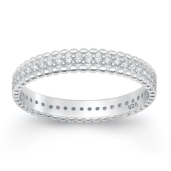 Sterling Silver Rhodium Plated Round Clear CZ Ring