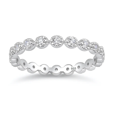 Sterling Silver Rhodium Plated Flowers Clear CZ Ring