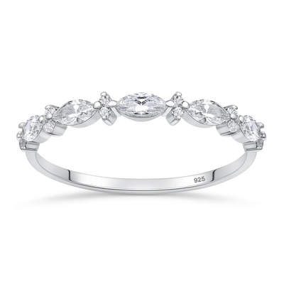 Sterling Silver Rhodium Plated Clear CZ Marquise Band Ring