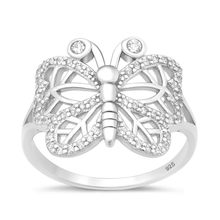 Load image into Gallery viewer, Sterling Silver Rhodium Plated Clear CZ Butterfly Ring