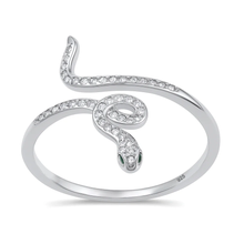 Load image into Gallery viewer, Sterling Silver Rhodium Plated Snake Clear CZ Ring