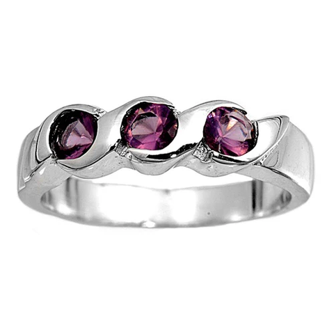 Sterling Silver Rhodium Plated 4mm Amethyst Color CZ Baby Ring