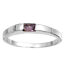 Load image into Gallery viewer, Sterling Silver Rhodium Plated Square Amethyst Color CZ Baby Ring