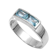 Load image into Gallery viewer, Sterling Silver Rhodium Plated 5mm Aquamarine Color CZ Baby Ring