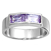 Load image into Gallery viewer, Sterling Silver Rhodium Plated 5mm Lavender Color CZ Baby Ring