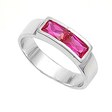 Load image into Gallery viewer, Sterling Silver Rhodium Plated 5mm Ruby Color Stone Baby Ring