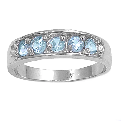 Sterling Silver Rhodium Plated Aquamarine CZ Baby Ring