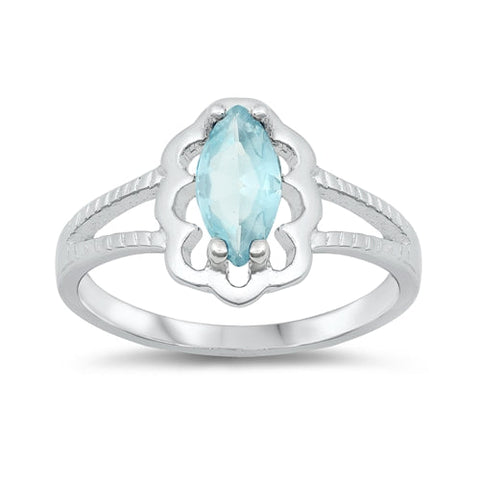 Sterling Silver Rhodium Plated Aquamarine CZ Baby Ring-11mm