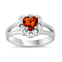 Load image into Gallery viewer, Sterling Silver Rhodium Plated Heart Garnet CZ Baby Ring