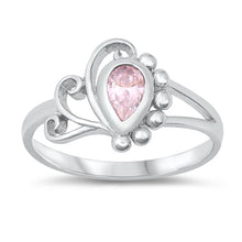 Load image into Gallery viewer, Sterling Silver Rhodium Plated Drop Pink CZ Baby Ring