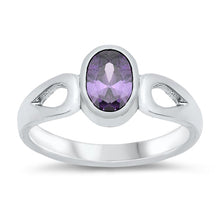 Load image into Gallery viewer, Sterling Silver Rhodium Plated Amethyst CZ Baby Ring-8mm