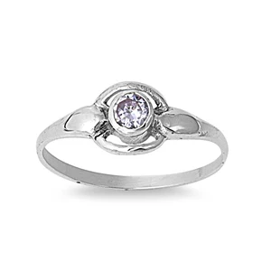 Sterling Silver Rhodium Plated Round Aquamarine Color CZ Baby Ring