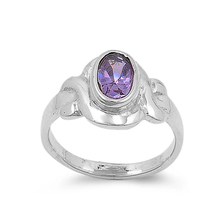 Load image into Gallery viewer, Sterling Silver Rhodium Plated Oval Amethyst Color CZ Baby Ring