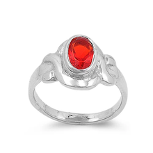 Load image into Gallery viewer, Sterling Silver Rhodium Plated Oval Ruby Color Stone Baby Ring