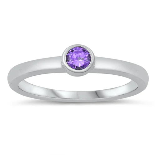 Sterling Silver Round Amethyst CZ Baby Ring