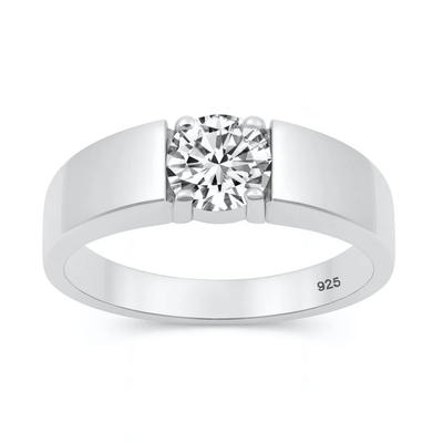 Sterling Silver Rhodium Plated Round 6mm Lab Created Diamond Tension Set Ring