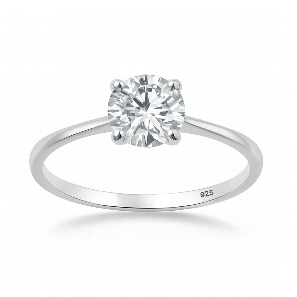 Sterling Silver Rhodium Plated 6.5mm Lab Created Diamond Solitaire Ring
