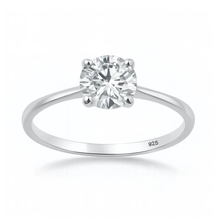 Load image into Gallery viewer, Sterling Silver Rhodium Plated 6.5mm Lab Created Diamond Solitaire Ring