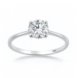 Sterling Silver Rhodium Plated 6.5mm Lab Created Diamond Solitaire Ring