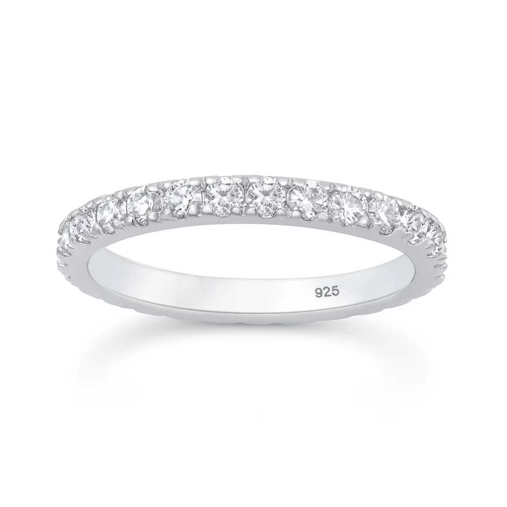 Sterling Silver Rhodium Plated Round Lab Created Diamond Eternity Band Ring