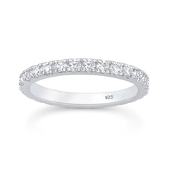Sterling Silver Rhodium Plated Round Lab Created Diamond Eternity Band Ring