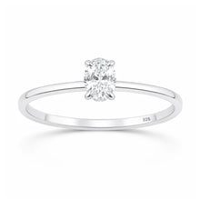 Load image into Gallery viewer, Sterling Silver Rhodium Plated Lab Created Diamond Oval Solitaire Ring