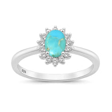 Load image into Gallery viewer, Sterling Silver Rhodium Plated Oval Turquoise And Clear CZ Ring