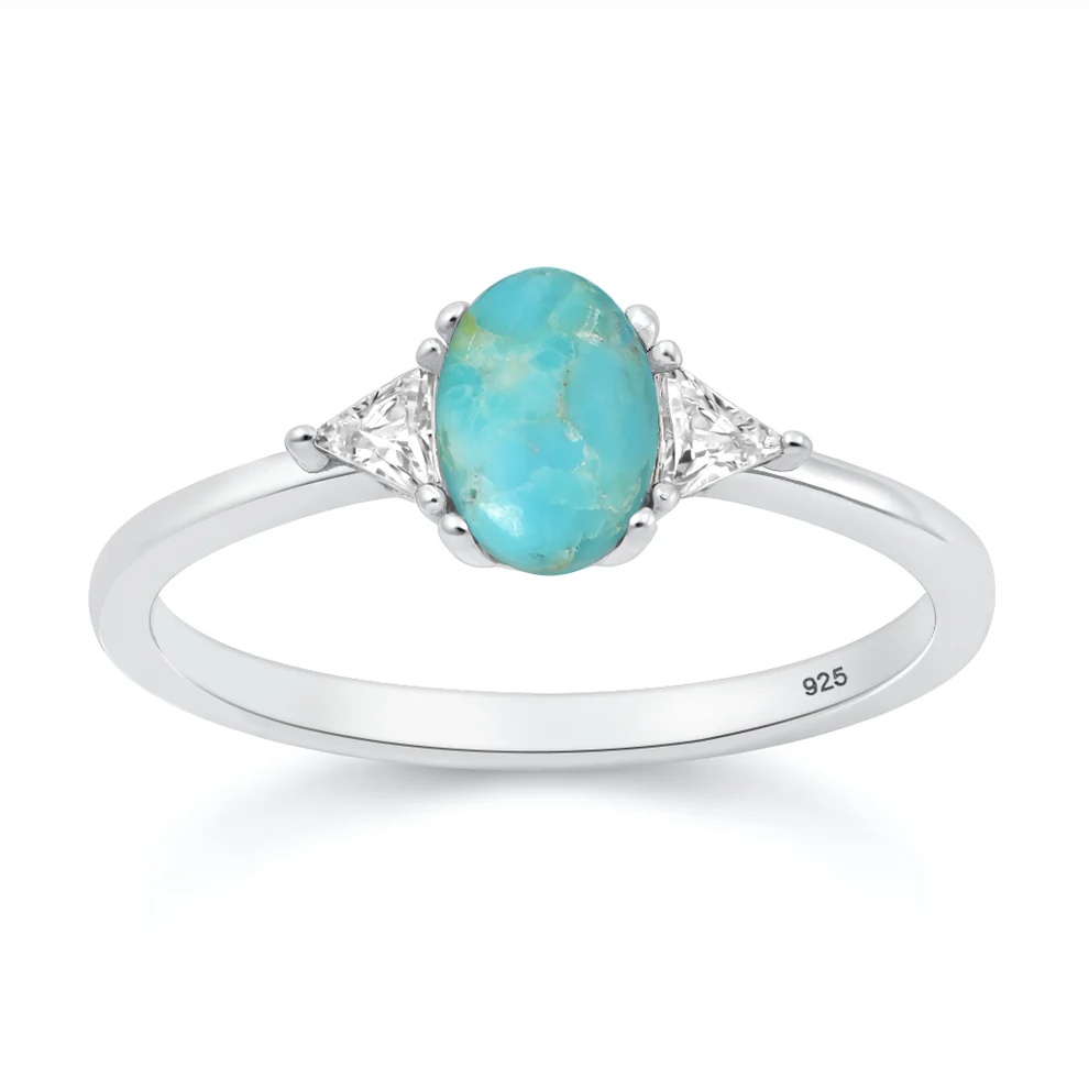 Sterling Silver Oxidized And Polished Turquoise And Clear CZ Ring