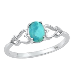 Sterling Silver Rhodium Plated Genuine Turquoise Hearts Ring