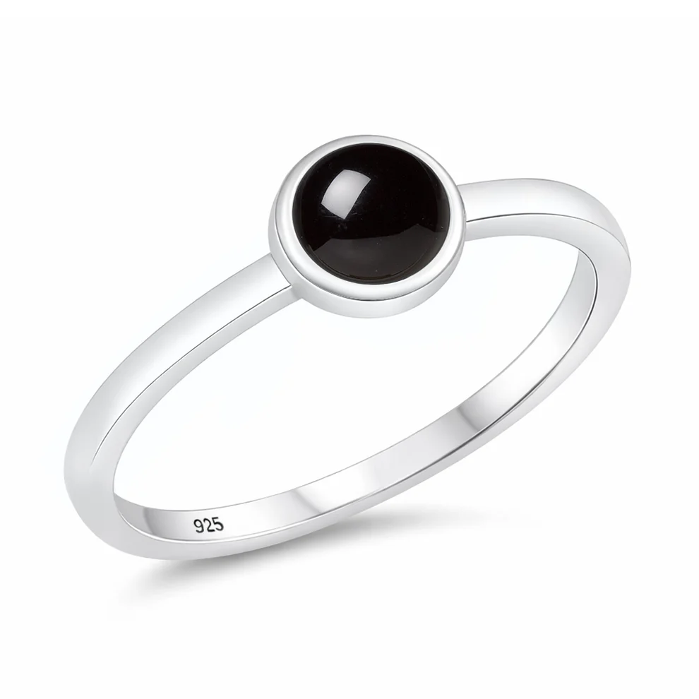 Sterling Silver Polished Round Black Onyx Stone Ring