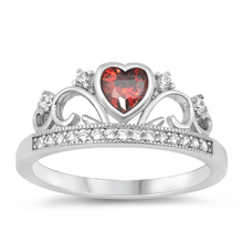 Load image into Gallery viewer, Sterling Silver Heart Crown Garnet And Clear CZ Ring