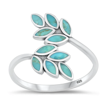 Load image into Gallery viewer, Sterling Silver Rhodium Plated Leaves Genuine Turquoise Stone Ring