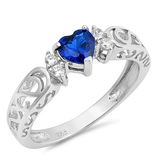 Sterling Silver Heart Blue Sapphire And Clear CZ Ring