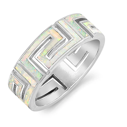 Sterling Silver Greek Style White Lab Opal Ring