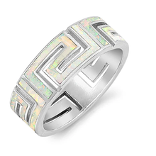 Load image into Gallery viewer, Sterling Silver Greek Style White Lab Opal Ring