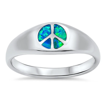 Load image into Gallery viewer, Sterling Silver Peace Sign Blue Lab Opal Ring