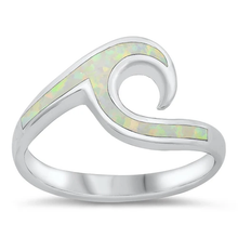 Load image into Gallery viewer, Sterling Silver Wave White Lab Opal Ring