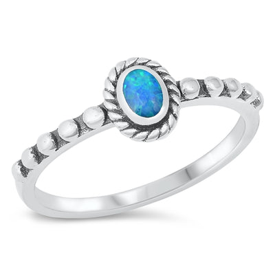 Sterling Silver Oxidized Spiral Oval Blue Lab Opal Ring