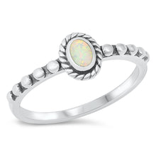 Load image into Gallery viewer, Sterling Silver Oxidized Spiral Oval White Lab Opal Ring