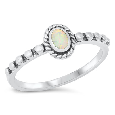 Sterling Silver Oxidized Spiral Oval White Lab Opal Ring
